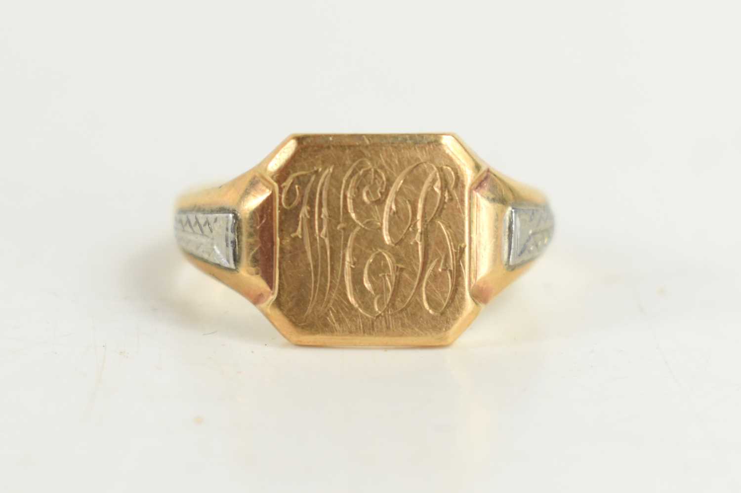 Lot 63 - A 9ct gold signet ring, engraved with initials...