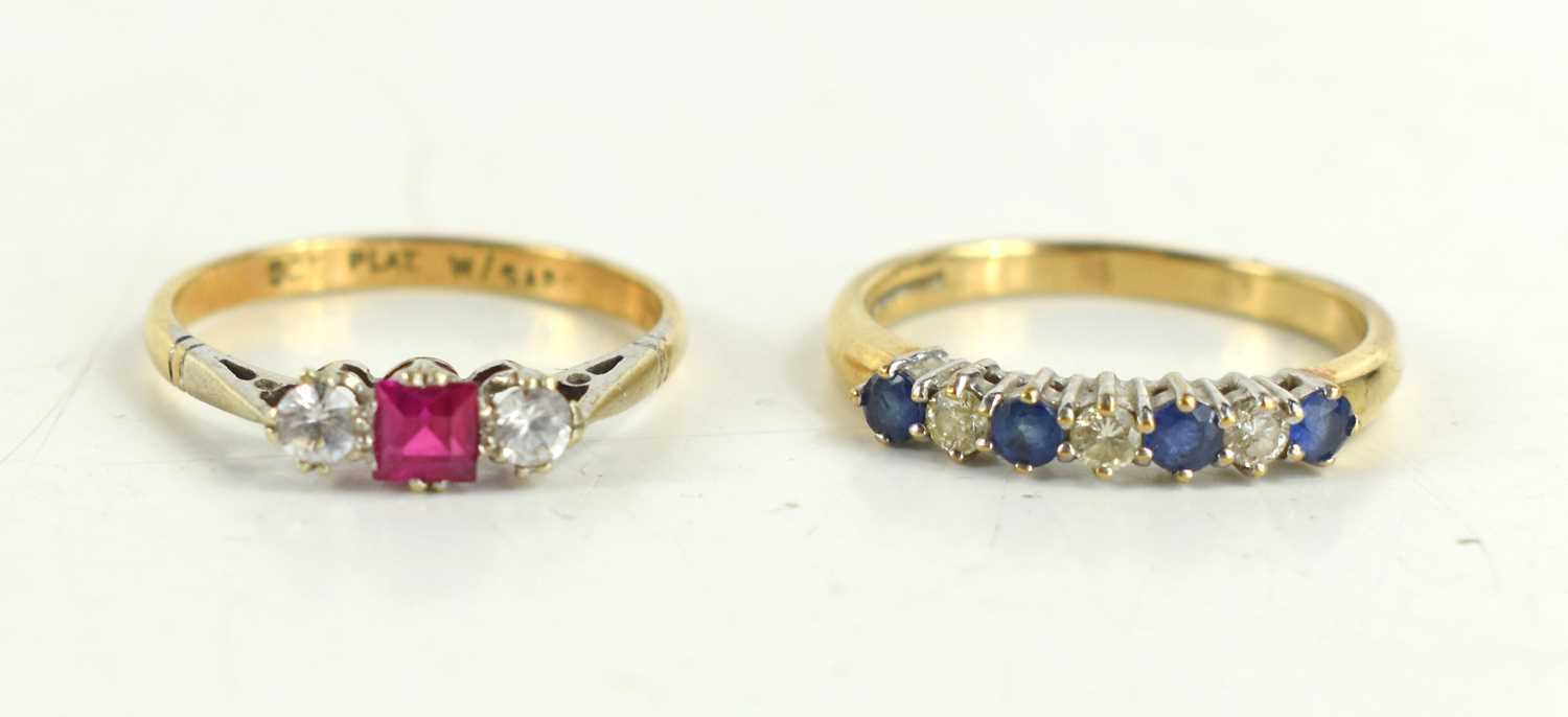 Lot 52 - A 9ct gold, platinum, diamond and pink...