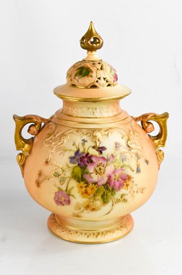 Lot 18 - A Royal Worcester blush ivory vase, and cover...