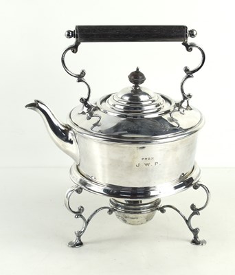 Lot 334 - A Victorian silver kettle on stand with burner,...