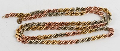 Lot 125 - A 9ct tri-colour gold twist necklace, 60cm...