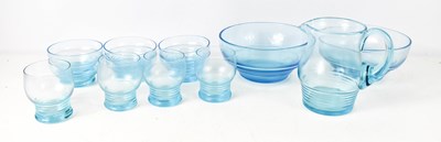 Lot 134 - A mid 20th century blue glass jug with four...