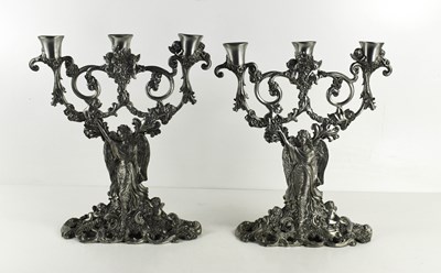 Lot 318 - A pair of pewter Art Nouveau style table...