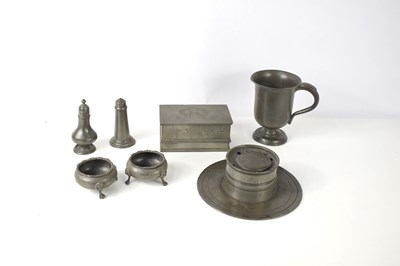 Lot 312 - A group of antique pewter wear to include an...