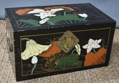 Lot 471 - A small Chinese chest, the black ground...