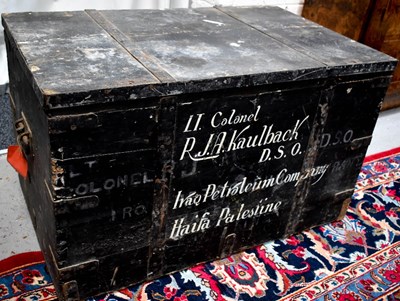 Lot 448 - A large century pine travelling trunk with...