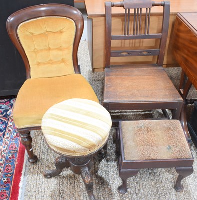 Lot 424 - A Victorian button back chair together with...