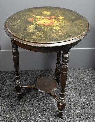 Lot 445 - A 19th century ebonised and handpainted...