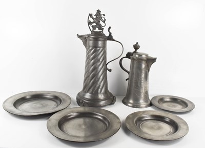 Lot 325 - Two pewter jugs, circa 1880, one with cover...