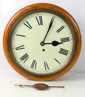 Lot 302 - An antique oak cased wall clock, Roman numeral...