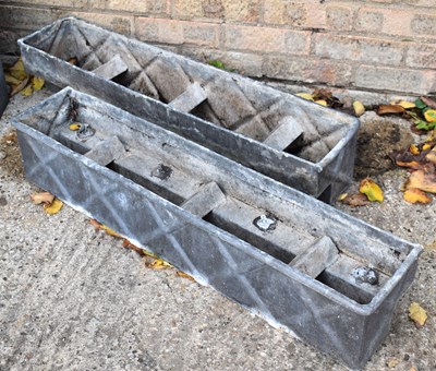 Lot 474 - A pair of lead window boxes, 86cms by 17cms by...