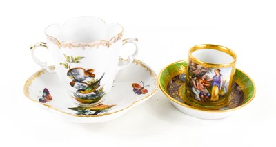 Lot 175 - A Meissen green and gilded cup and saucer, the...