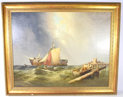 Lot 54 - A 19th century oil on board, fishing boats in...