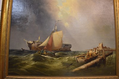Lot 54 - A 19th century oil on board, fishing boats in...