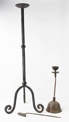 Lot 265 - An antique iron and treen pricket stick....