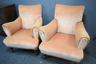 Lot 489 - A pair of Howard style armchairs, upholstered...