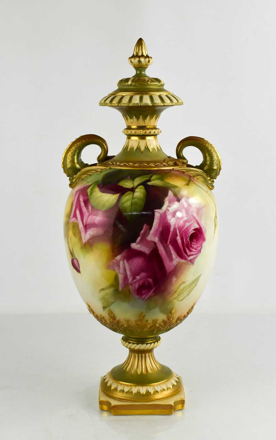 Lot 5 - A Royal Worcester pedestal vase and cover by E...