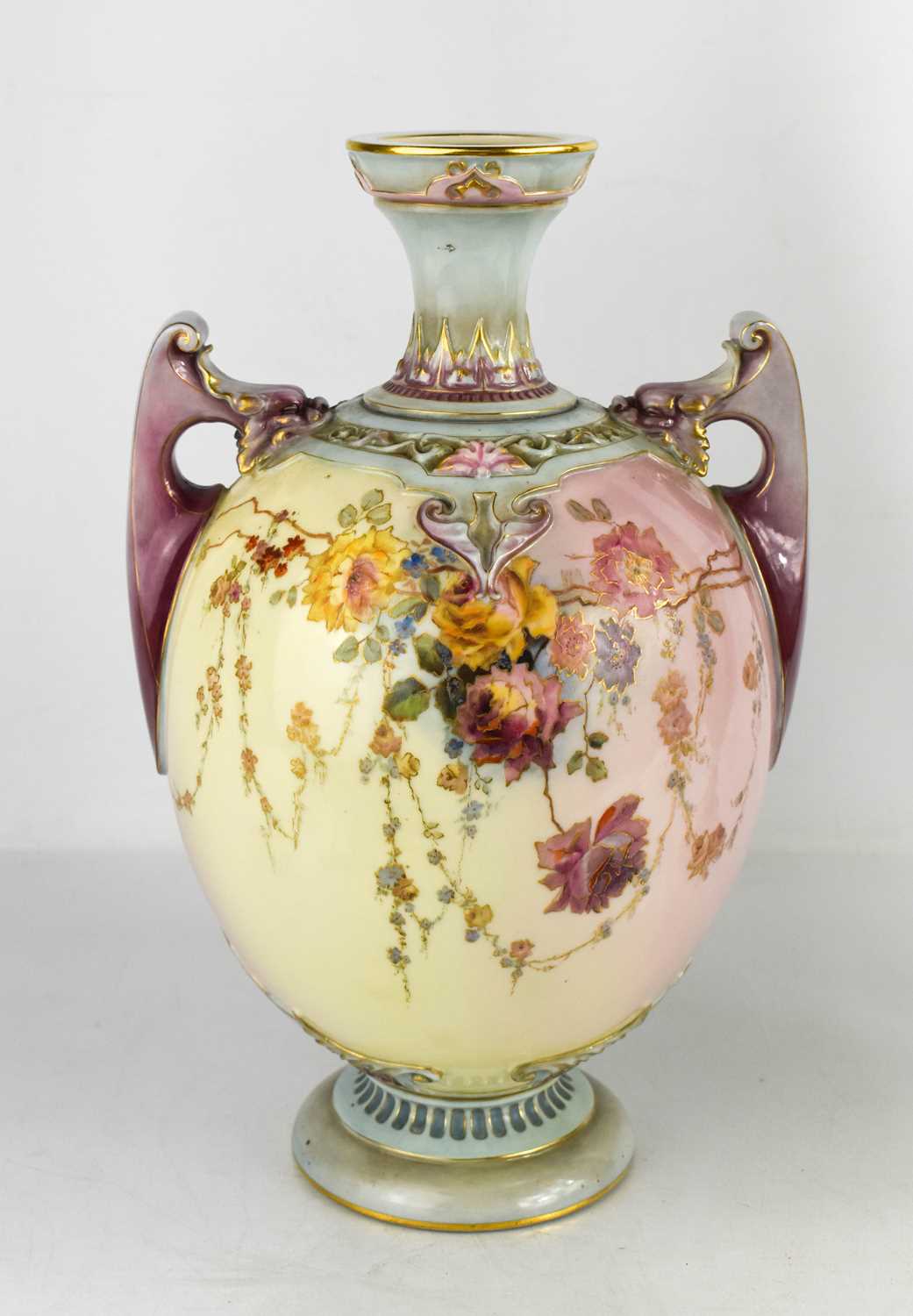 Lot 26 - A Royal Worcester vase, painted with flowers...