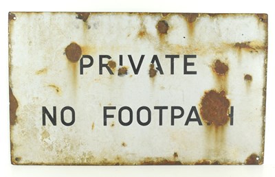 Lot 190 - A vintage "Private No Footpath" enamel sign.