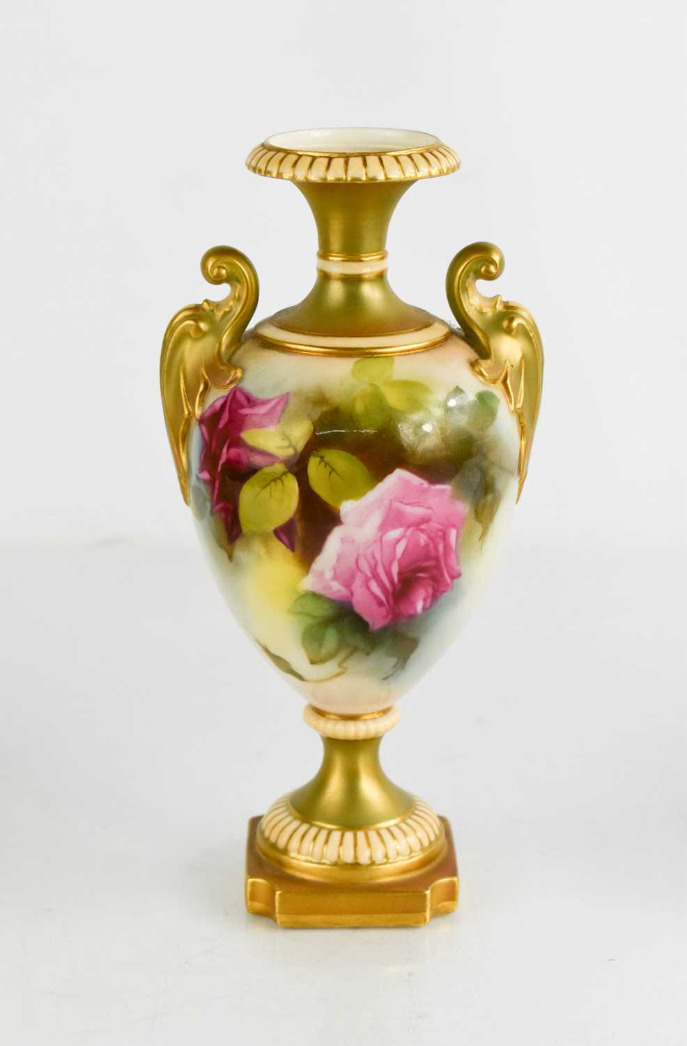 Lot 13 - A Royal Worcester urn shaped vase, painted...