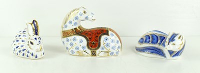 Lot 227 - Three Royal Crown Derby animal paperweights,...