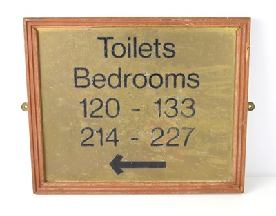 Lot 191 - A vintage brass hotel sign showing the...