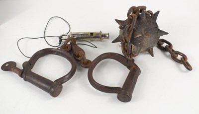 Lot 252 - A pair of Hiatt WWI military handcuffs,...