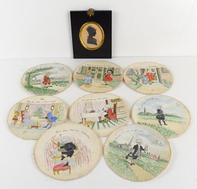 Lot 236 - A set of eight hand painted silk roundels,...