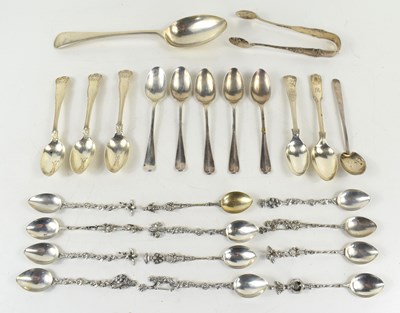 Lot 367 - A group of silver teaspoons together with a...