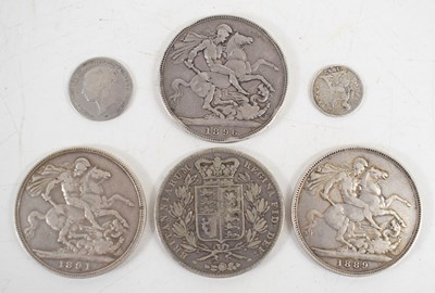 Lot 320 - Four Queen Victoria silver crowns dated 1891,...