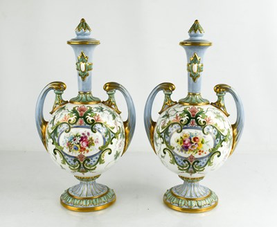 Lot 116 - A pair of Royal Worcester vase and covers,...