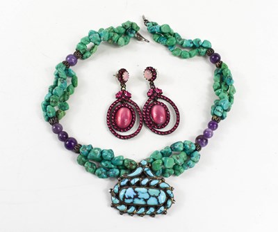 Lot 252 - An Egyptian turquoise and amethyst necklace...