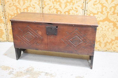 Lot 648 - A 17th century six plank oak coffer with later...