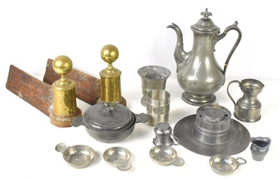 Lot 258 - A group of antique pewter ware to include an...