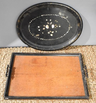 Lot 244 - A Victorian black lacquered tray, inlaid with...