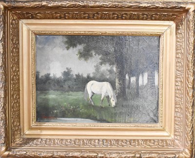 Lot 311 - Langlois (19th century): White horse in meadow,...