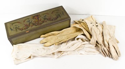 Lot 109 - A glove box painted with scrolling foliage and...