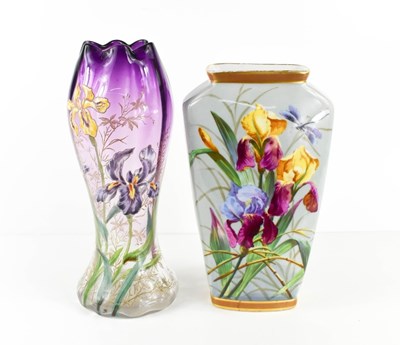 Lot 124 - A 20th century vase painted with irises and...