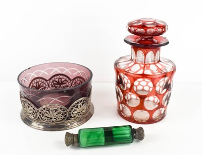 Lot 254 - A 19th century Bohemian flash glass decanter,...