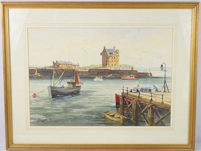 Lot 310 - Peter Leath (b.1935) harbour scene,...