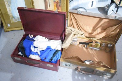 Lot 233 - Two vintage suitcases, one in red leather with...