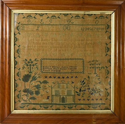 Lot 242 - An early Victorian sampler, with coloured...