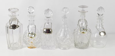 Lot 170 - Six cut glass and crystal decanters of various...