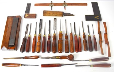 Lot 594 - A group of woodworking chisels to include...