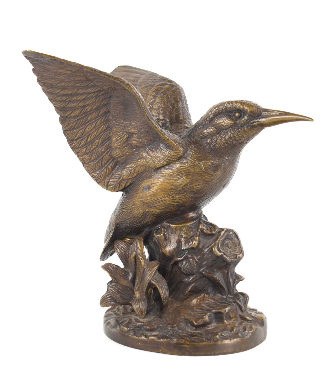 Lot 349 - A bronze sculpture of a Kingfisher with wings...