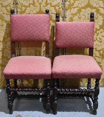 Lot 624 - A near pair of 19th century oak hall chairs,...