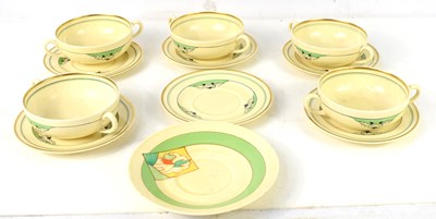 Lot 113 - A set of five Clarice Cliff soup bowls with...