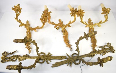 Lot 164 - A group of five gilt metal wall light fittings,...