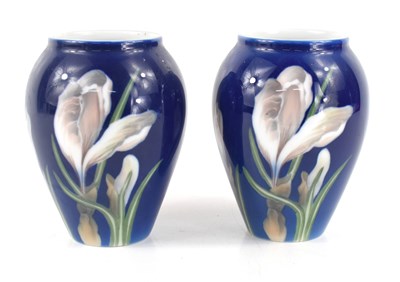 Lot 103 - A pair of Royal Copenhagen vases, the blue...