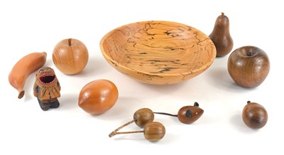 Lot 94 - A treen burr wood bowl, containing various...